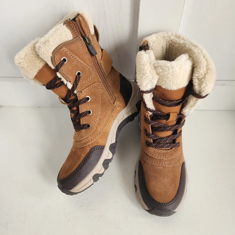 Easy Spirit Senorte Womens 5M Tan Suede‎ Faux Fur Lined Winter Snow Boots Brown